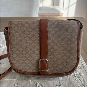 Celine Brown and Tan Crossbody Bag with Leather Accents